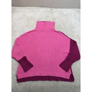 Free People Chunky Knit Oversized Sweater Womens Medium Pink Purple Turtle Neck
